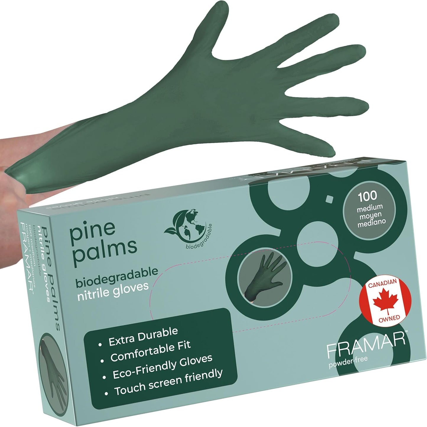 FRAMAR Green Nitrile Gloves Medium - Disposable Gloves Medium, Rubber Gloves Disposable, Cleaning Gloves, Kitchen Gloves, Mechanics Gloves, Cooking Gloves, Gant Latex Gloves Medium, 100