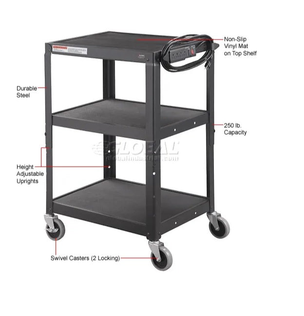 Global Industrial™ Steel Audio Visual & Instrument Cart, Black