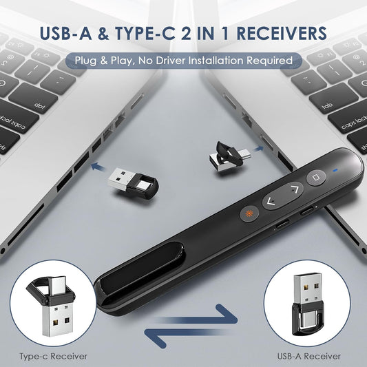 Presentation Clicker for Powerpoint Presentations,VRAJJTY Presenter Remote USB C&USB A 2 in 1,Power Point Slide Clickers for Open Hyperlinks & Volume Control Windows/Mac