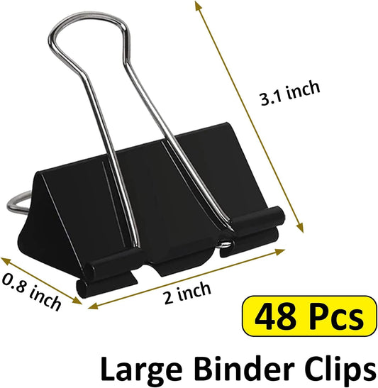 AMKIOKIO 48 Pack 2 inch Black Large Binder Clips - Jumbo Metal Clip Office Supplies, Paper Clamps for Secure Document Binding, Strong Metal Paper Clips