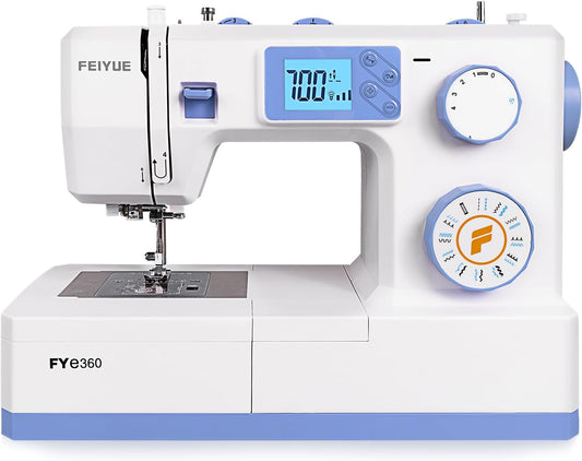 FEIYUE FYe360 Sewing Machine with Foot Pedal, Needle Position Choice, LCD Display, Automatic Needle Threader, 23 Built-in Stitches (White)