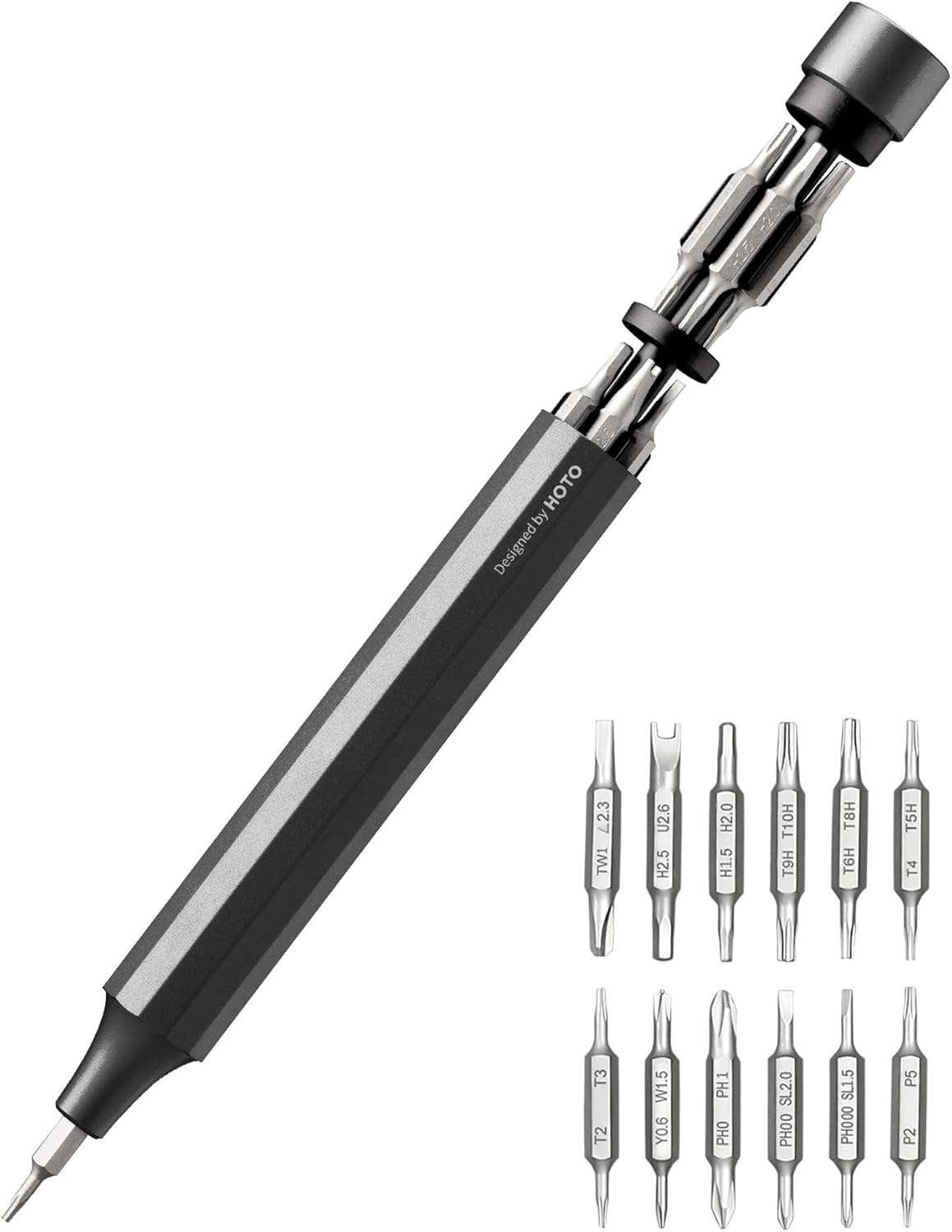 HOTO Precision Screwdriver Set, 24-in-1 Manual Screwdriver Set, Mini Hand Screwdriver Set with 12 Double End S2-Steel Bits, Ideal for Phone/Glasses/Watches/Laptop, Slate Grey