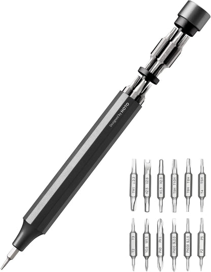 HOTO Precision Screwdriver Set, 24-in-1 Manual Screwdriver Set, Mini Hand Screwdriver Set with 12 Double End S2-Steel Bits, Ideal for Phone/Glasses/Watches/Laptop, Slate Grey