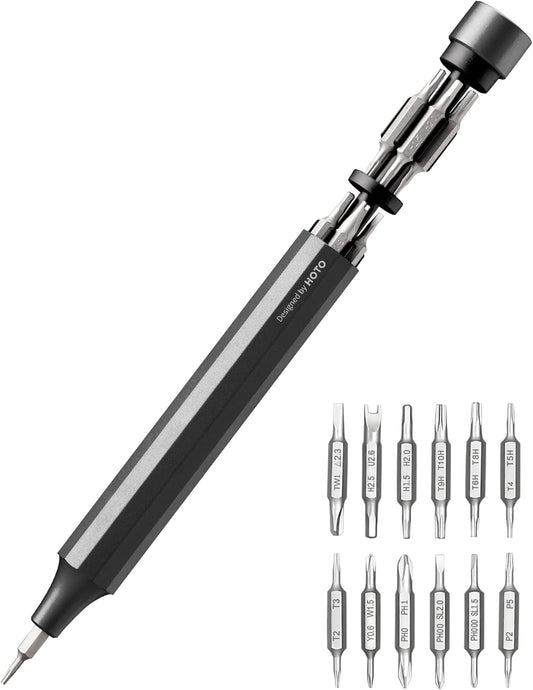 HOTO Precision Screwdriver Set, 24-in-1 Manual Screwdriver Set, Mini Hand Screwdriver Set with 12 Double End S2-Steel Bits, Ideal for Phone/Glasses/Watches/Laptop, Slate Grey