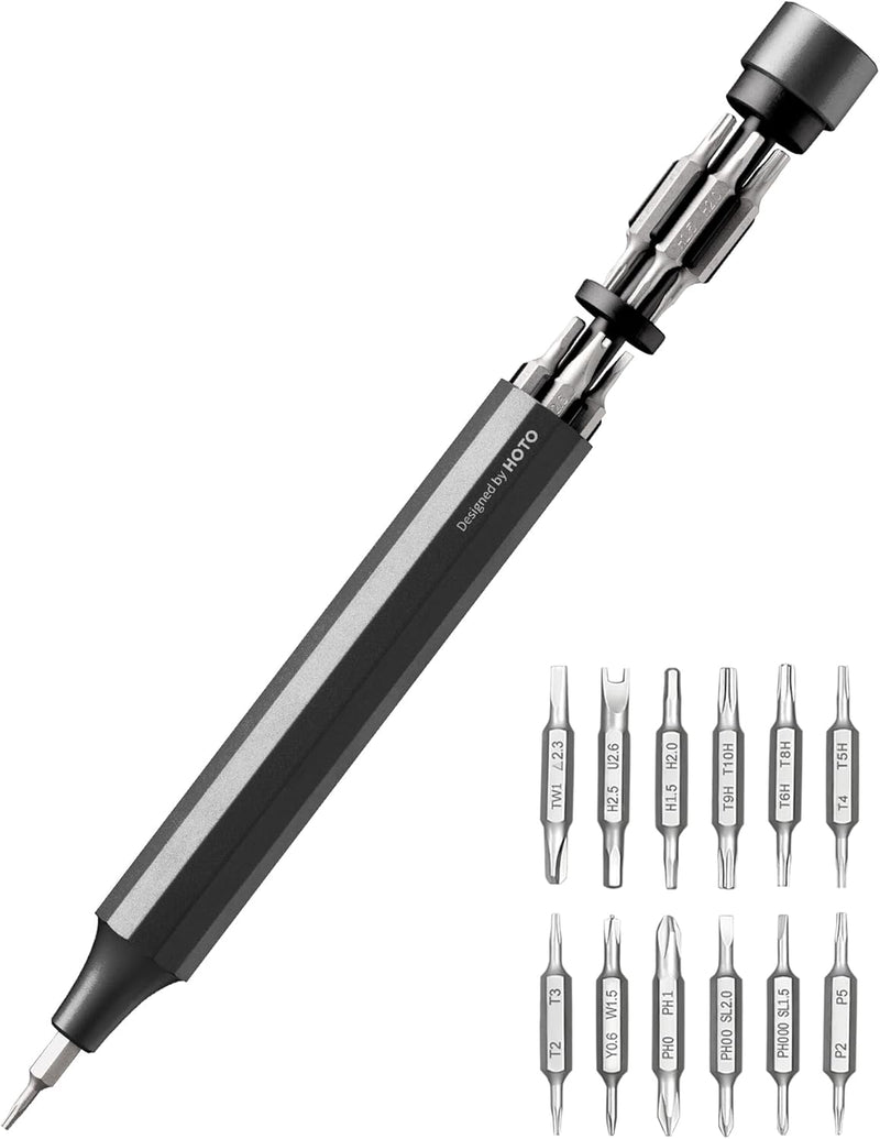HOTO Precision Screwdriver Set, 24-in-1 Manual Screwdriver Set, Mini Hand Screwdriver Set with 12 Double End S2-Steel Bits, Ideal for Phone/Glasses/Watches/Laptop, Slate Grey