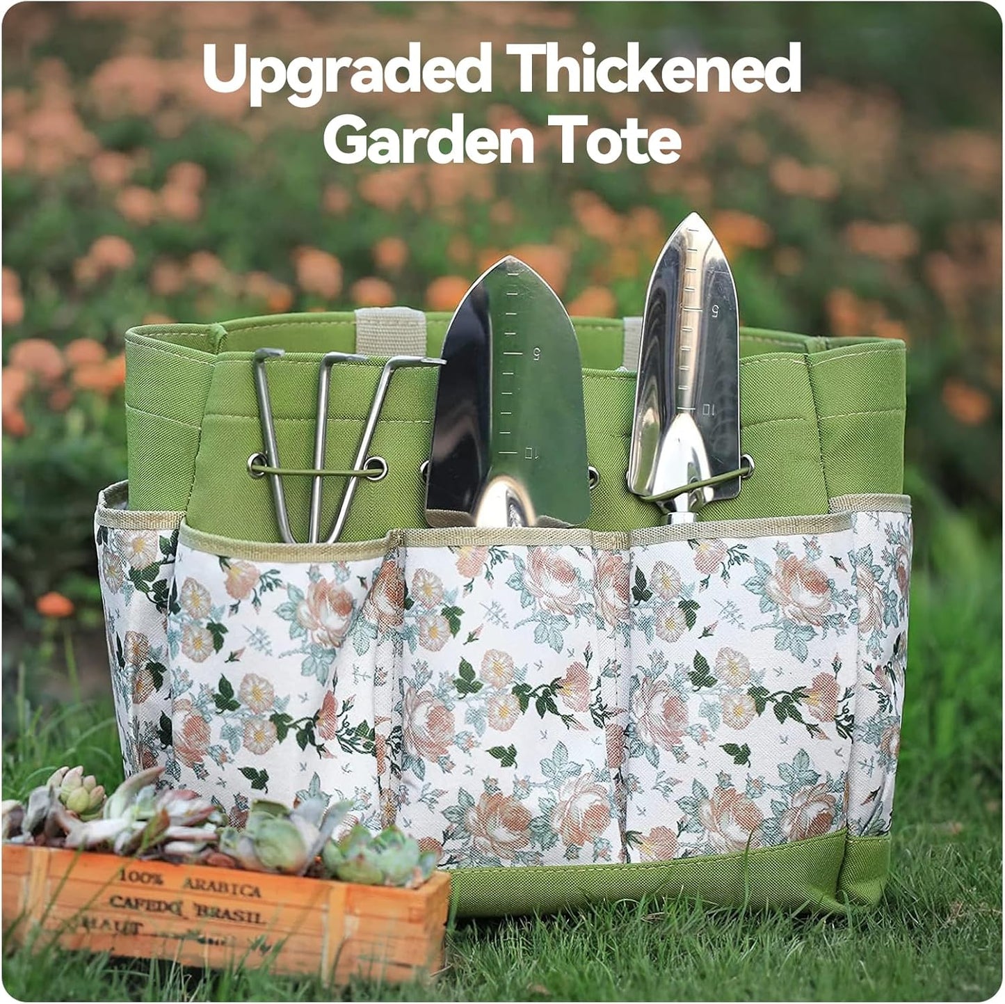 Garden Tools 9-Piece Heavy Duty Gardening Tools with Pruning Shears & Large Garden Tote, Rust-Proof Tools Set for Gardening, Ideal Gardening Gifts for Women & Birthday Gifts for Mom