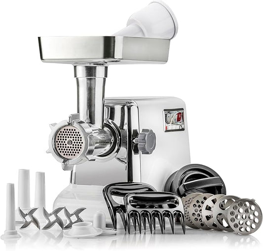 Turboforce 3000 Series 5-in-1 Electric Meat Grinder | 3000W Max | 3-Speed | Size #12 | 5 Grinding Plates | 3 Stainless Steel Blades | Sausage Stuffer | Kubbe Maker & More Included