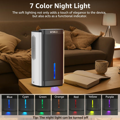 KNKA Dehumidifier,75 OZ Water Tank, (800 sq. ft) Quiet Dehumidifier for Basement, Bathroom, RV, Closet, Bedroom with Auto Shut Off, Sleep Mode,7 Colors LED Light, Dehumidifiers for Home (White/Black)
