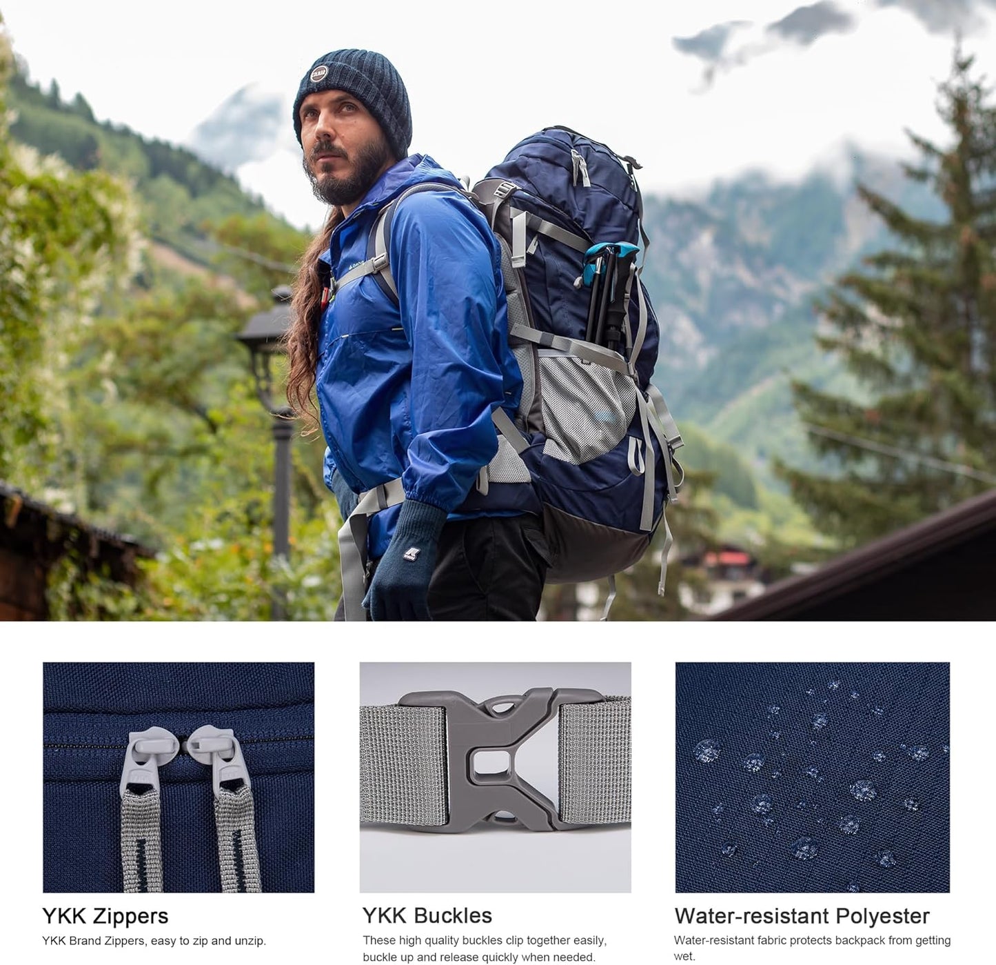 75/70L/60L Internal Frame Hiking Backpack for Backpacking, Hiking, Camping with Rain Cover