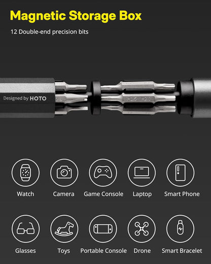 HOTO Precision Screwdriver Set, 24-in-1 Manual Screwdriver Set, Mini Hand Screwdriver Set with 12 Double End S2-Steel Bits, Ideal for Phone/Glasses/Watches/Laptop, Slate Grey