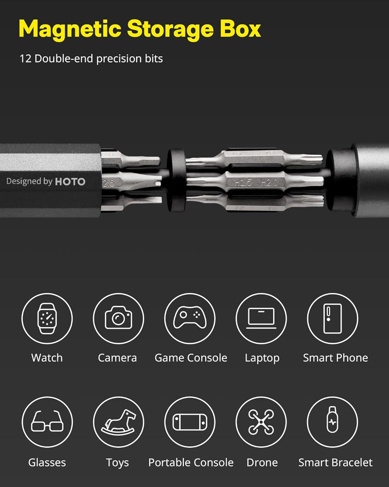 HOTO Precision Screwdriver Set, 24-in-1 Manual Screwdriver Set, Mini Hand Screwdriver Set with 12 Double End S2-Steel Bits, Ideal for Phone/Glasses/Watches/Laptop, Slate Grey