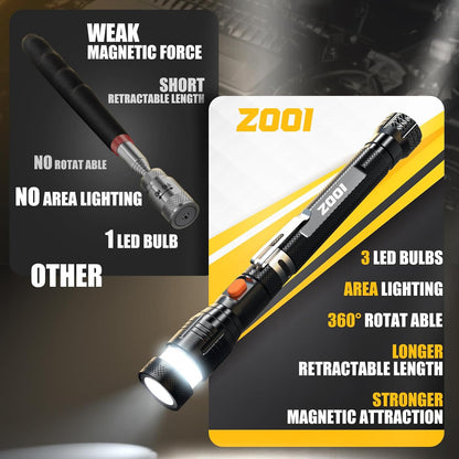 Telescoping Magnetic Pickup Tool with LED Light, Extendable Flexible Retrieval Tool, Compact Aluminum Handheld Tool for Home, Workshop, and Repair Tasks - PuriLite