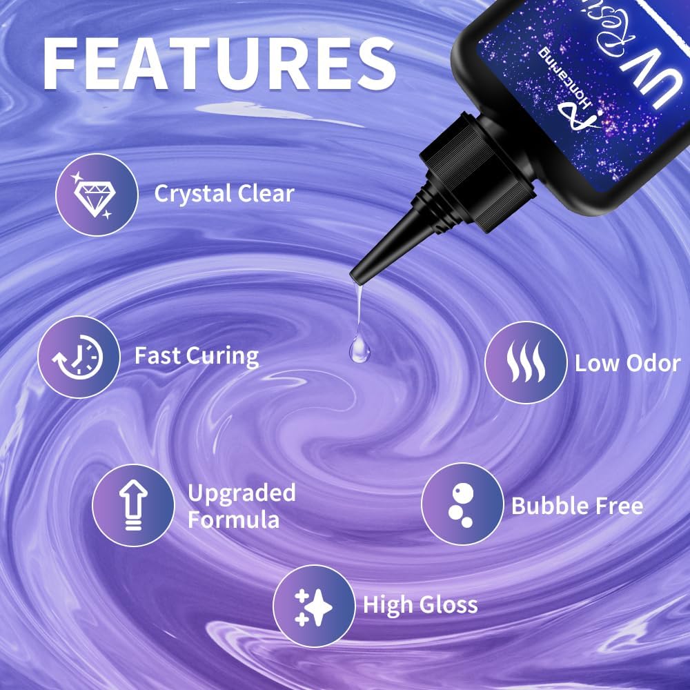 UV Resin Kit 200g with UV Light, Upgraded Formula & Crystal Clear UV Resin for Jewlery Making, 100g*2 Resin UV Kit with Light for Earring, Pendant, DIY
