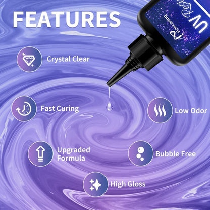 UV Resin Kit 200g with UV Light, Upgraded Formula & Crystal Clear UV Resin for Jewlery Making, 100g*2 Resin UV Kit with Light for Earring, Pendant, DIY