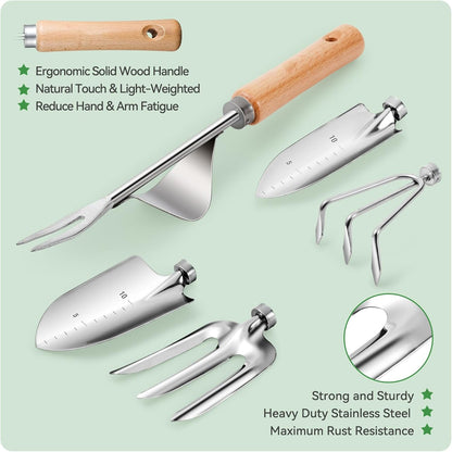 Garden Tools 9-Piece Heavy Duty Gardening Tools with Pruning Shears & Large Garden Tote, Rust-Proof Tools Set for Gardening, Ideal Gardening Gifts for Women & Birthday Gifts for Mom