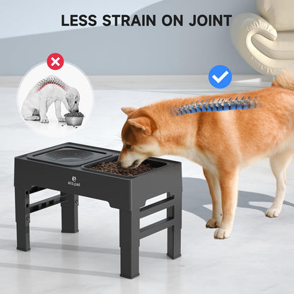 ELS Raised Dog Bowl – Adjustable Height Slow Feeder & Splash-Proof Water Bowl – Foldable Pet Bowl for Neck & Joint Relief