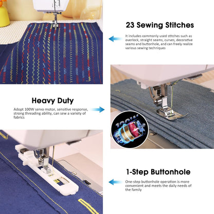 FEIYUE FYe360 Sewing Machine with Foot Pedal, Needle Position Choice, LCD Display, Automatic Needle Threader, 23 Built-in Stitches (White)