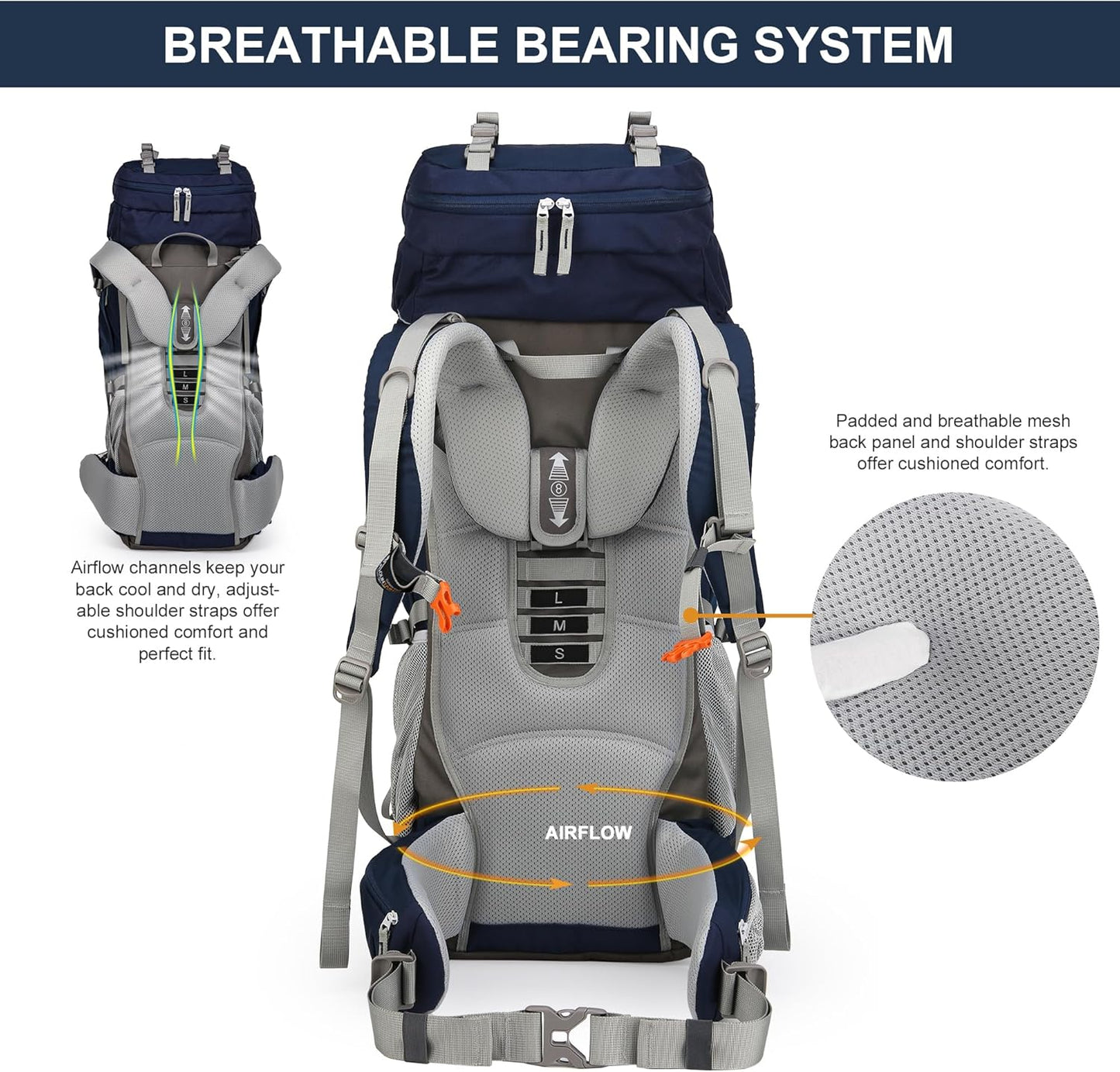 75/70L/60L Internal Frame Hiking Backpack for Backpacking, Hiking, Camping with Rain Cover