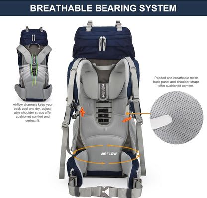 75/70L/60L Internal Frame Hiking Backpack for Backpacking, Hiking, Camping with Rain Cover