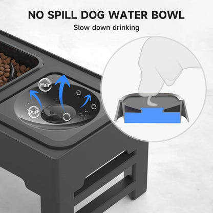 ELS Raised Dog Bowl – Adjustable Height Slow Feeder & Splash-Proof Water Bowl – Foldable Pet Bowl for Neck & Joint Relief