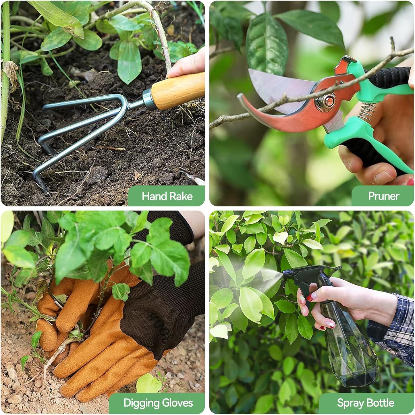 Garden Tools 9-Piece Heavy Duty Gardening Tools with Pruning Shears & Large Garden Tote, Rust-Proof Tools Set for Gardening, Ideal Gardening Gifts for Women & Birthday Gifts for Mom