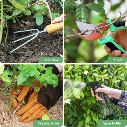Garden Tools 9-Piece Heavy Duty Gardening Tools with Pruning Shears & Large Garden Tote, Rust-Proof Tools Set for Gardening, Ideal Gardening Gifts for Women & Birthday Gifts for Mom