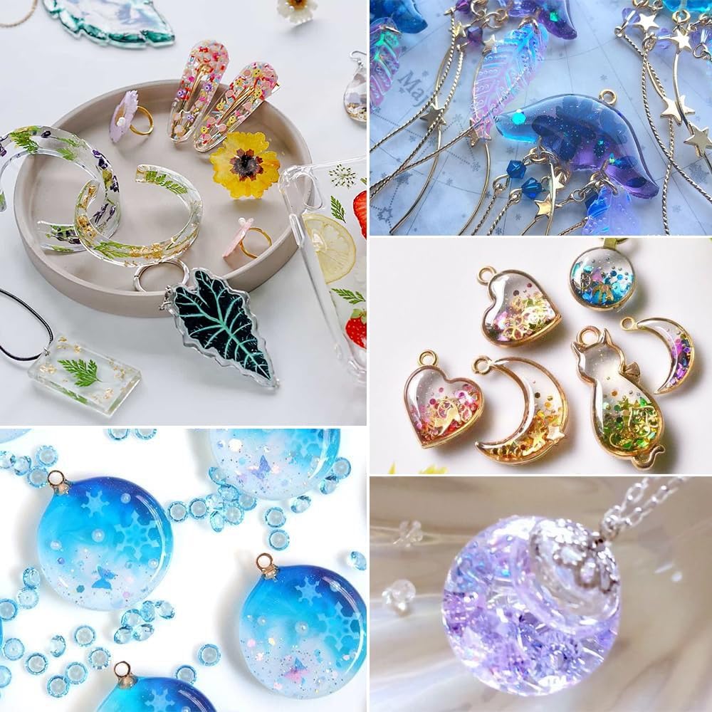 UV Resin Kit 200g with UV Light, Upgraded Formula & Crystal Clear UV Resin for Jewlery Making, 100g*2 Resin UV Kit with Light for Earring, Pendant, DIY
