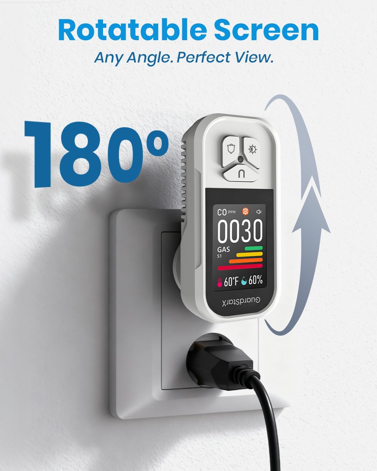 X-100E 4-in-1 Gas & Carbon Monoxide Detector | Plug-In with 180° Rotating Color Display | Portable Home, RV & Travel Safety Monitor - PuriLite