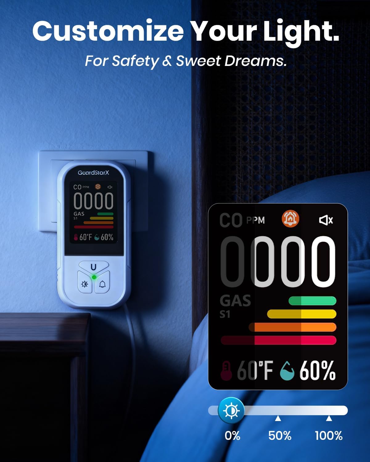 X-100E 4-in-1 Gas & Carbon Monoxide Detector | Plug-In with 180° Rotating Color Display | Portable Home, RV & Travel Safety Monitor - PuriLite