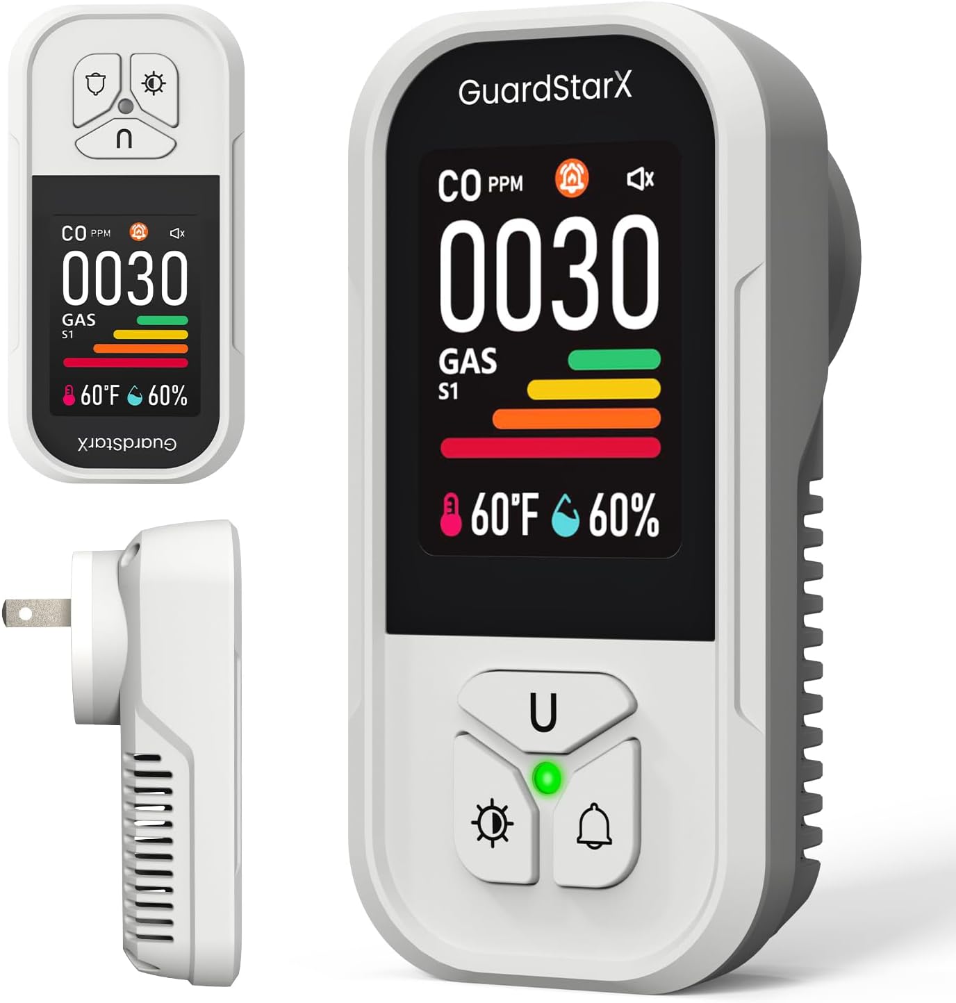 X-100E 4-in-1 Gas & Carbon Monoxide Detector | Plug-In with 180° Rotating Color Display | Portable Home, RV & Travel Safety Monitor - PuriLite