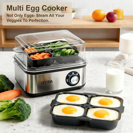 OSTBA 500W Electric Egg Cooker – 8 Egg Capacity – Auto Shut-Off & Buzzer – Stainless Steel Egg Steamer – Hard Boiled, Soft, Medium & Poached Eggs