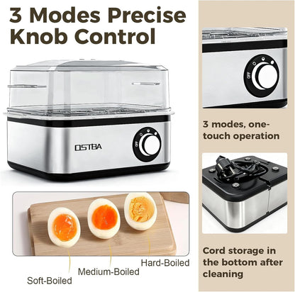 OSTBA 500W Electric Egg Cooker – 8 Egg Capacity – Auto Shut-Off & Buzzer – Stainless Steel Egg Steamer – Hard Boiled, Soft, Medium & Poached Eggs