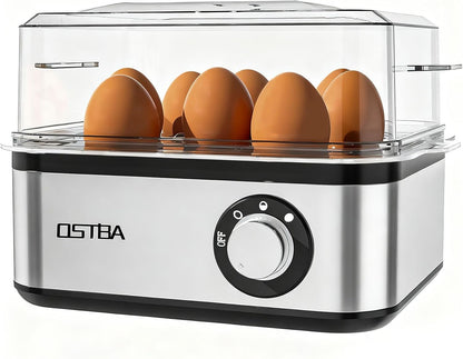 OSTBA 500W Electric Egg Cooker – 8 Egg Capacity – Auto Shut-Off & Buzzer – Stainless Steel Egg Steamer – Hard Boiled, Soft, Medium & Poached Eggs