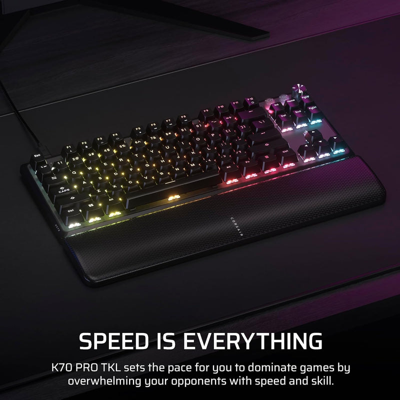 CORSAIR K70 PRO TKL RGB Tenkeyless Mechanical Wired Gaming Keyboard – Pre-Lubed Hall Effect MGX Hyperdrive Adjustable Switches, Simultaneous SOCD and Rapid Trigger, ABS Double-Shot, QWERTY NA – Black