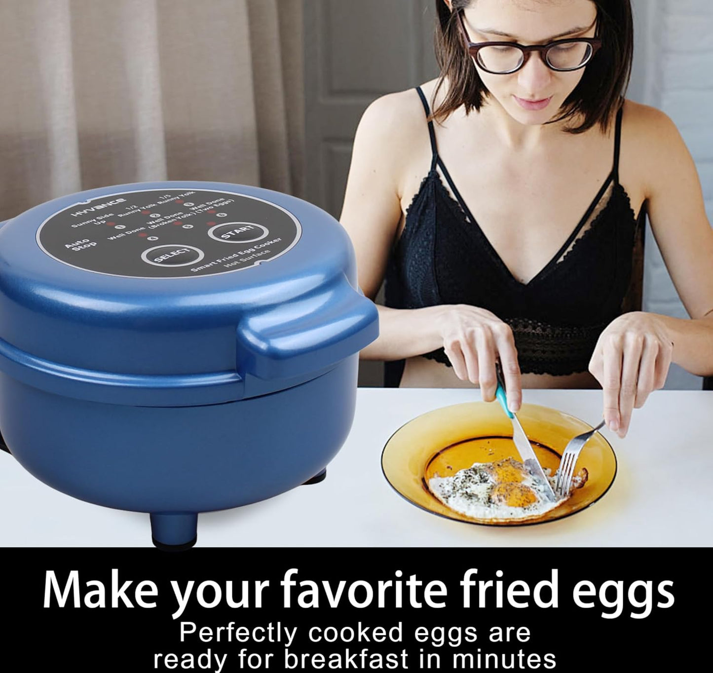 Smart Fried Egg Cooker – Automatic Fried Egg Maker – 6 Egg Modes Sunny Side Up to Fully Cooked – Non-Stick Round Egg Fryer with Auto Power Off & Alarm