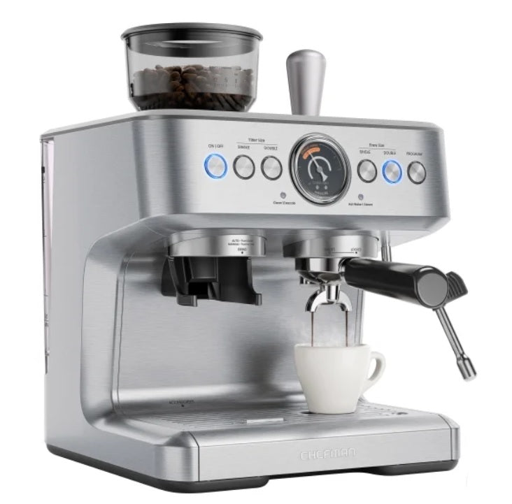 Chefman Crema Supreme Espresso Machine with Conical Burr Grinder - PuriLite