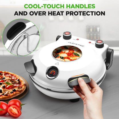 NutriChef Electric Pizza Oven – 1200W Countertop Pizza Maker – 800°F High-Heat Indoor Pizza Oven with Thermometer, Viewing Window & Non-Stick Coating