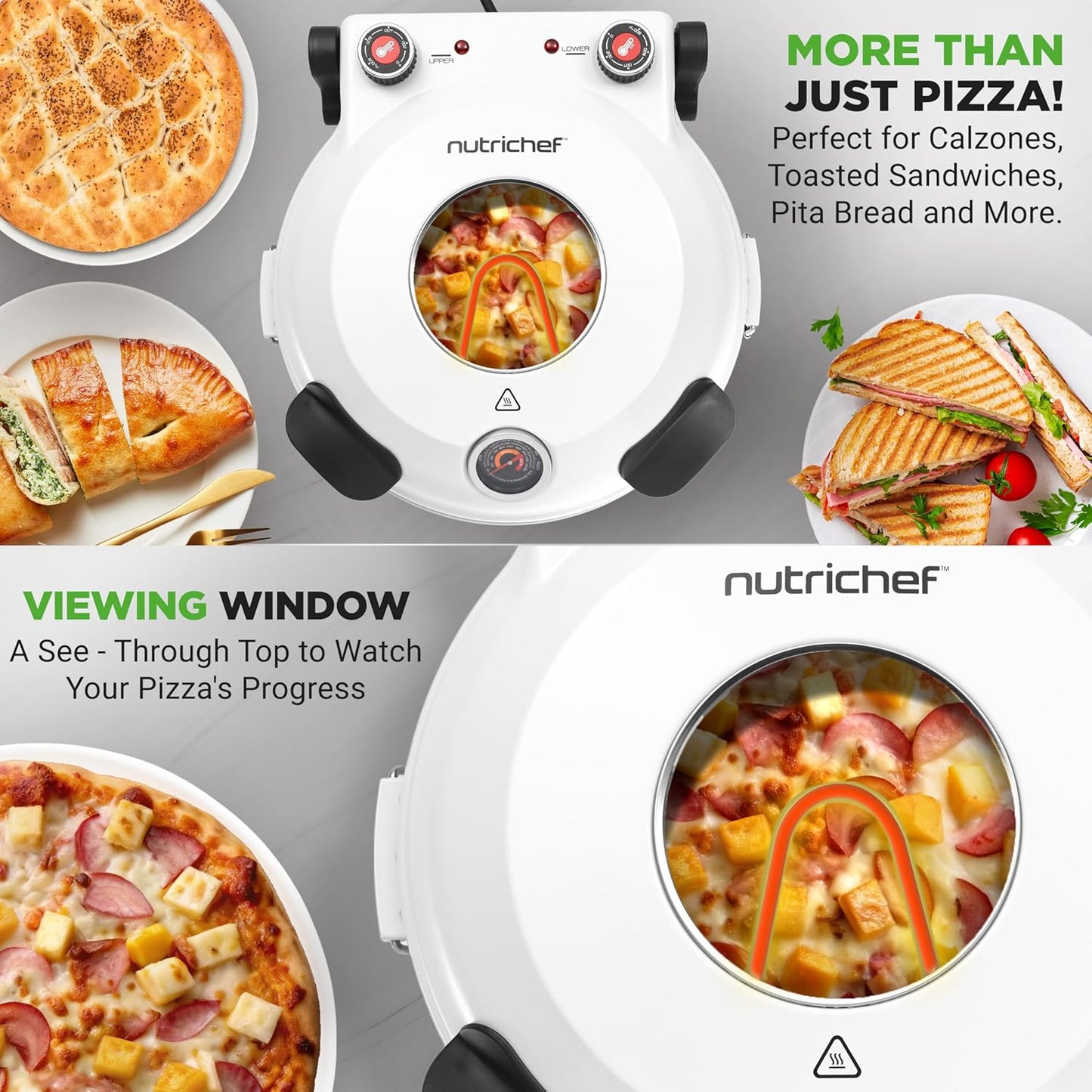 NutriChef Electric Pizza Oven – 1200W Countertop Pizza Maker – 800°F High-Heat Indoor Pizza Oven with Thermometer, Viewing Window & Non-Stick Coating