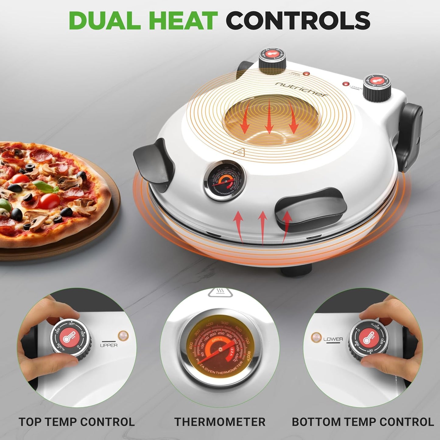 NutriChef Electric Pizza Oven – 1200W Countertop Pizza Maker – 800°F High-Heat Indoor Pizza Oven with Thermometer, Viewing Window & Non-Stick Coating