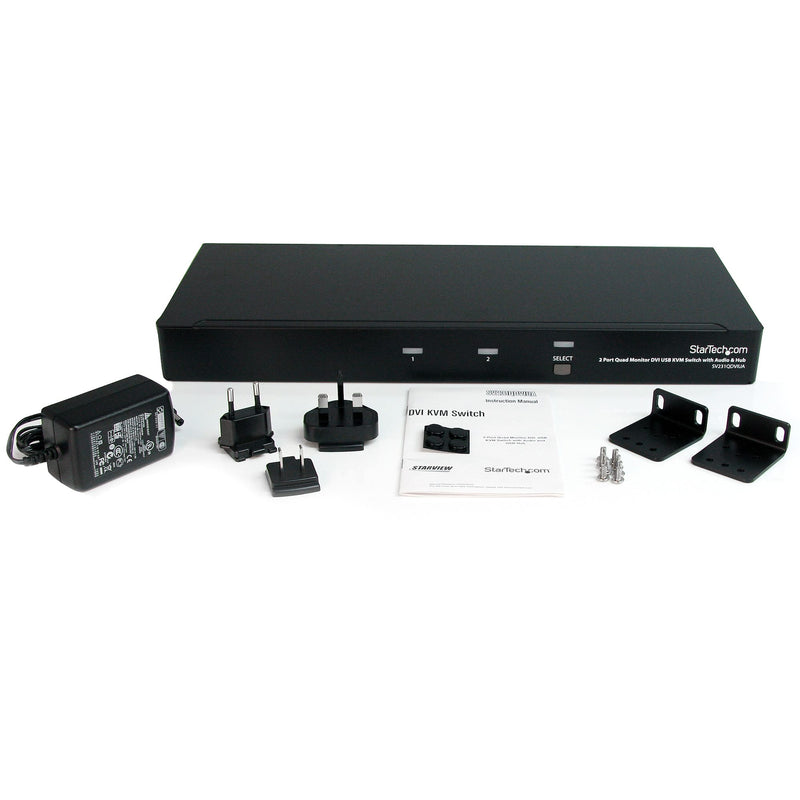 2 Port Quad Monitor Dual-Link DVI USB KVM Switch with Audio & Hub - TAA