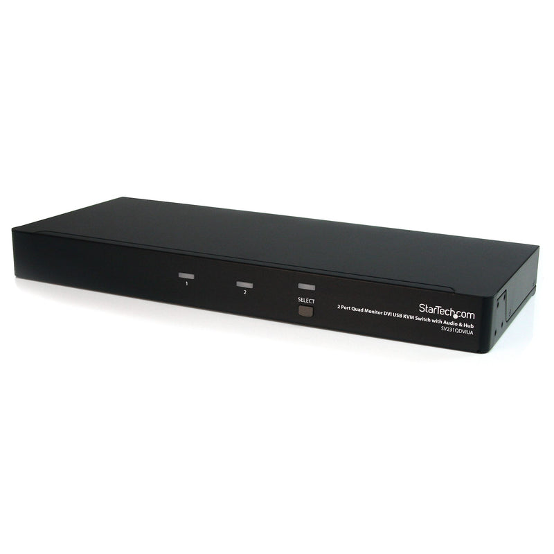 2 Port Quad Monitor Dual-Link DVI USB KVM Switch with Audio & Hub - TAA