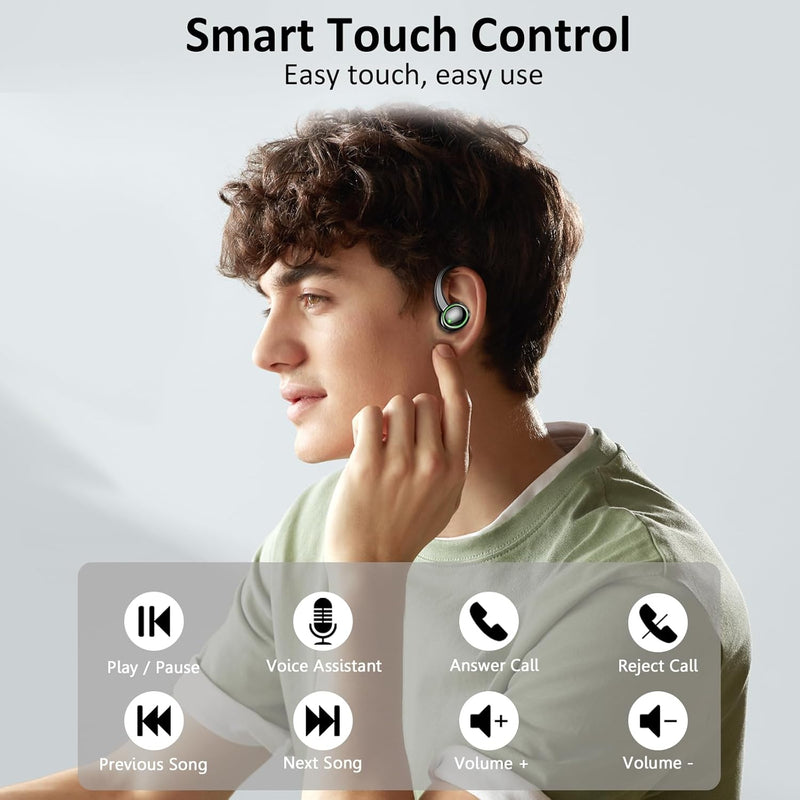 Wireless Earbuds Sports, Bluetooth Headphones 5.3, 50H Playback Over-Ear buds with 4 ENC Noise Cancelling Mic, Deep Bass Earphones with Earhooks, IP7 Waterproof Fitness Headset for Running Workout Gym