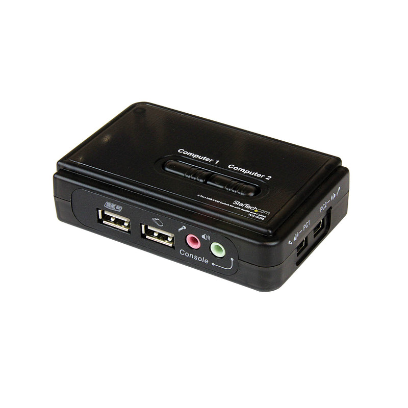 2 Port Black USB KVM Switch Kit with Audio and Cables