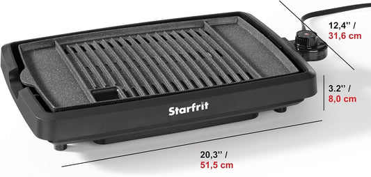 Starfrit The Rock Indoor Smokeless Electric BBQ Grill - Non-Stick 10" x 16" Cooking Surface - Adjustable Temperature - PuriLite