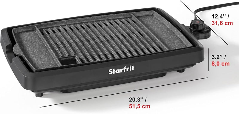 Starfrit The Rock Indoor Smokeless Electric BBQ Grill - Non-Stick 10" x 16" Cooking Surface - Adjustable Temperature