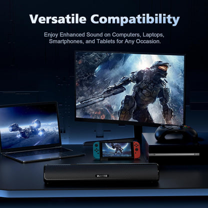 BLUEDEE Computer Speakers for Desktop – 20W HiFi Stereo PC Soundbar with Bluetooth 5.3, AUX-In, Deep Bass, Portable Rechargeable Gaming Speakers - PuriLite