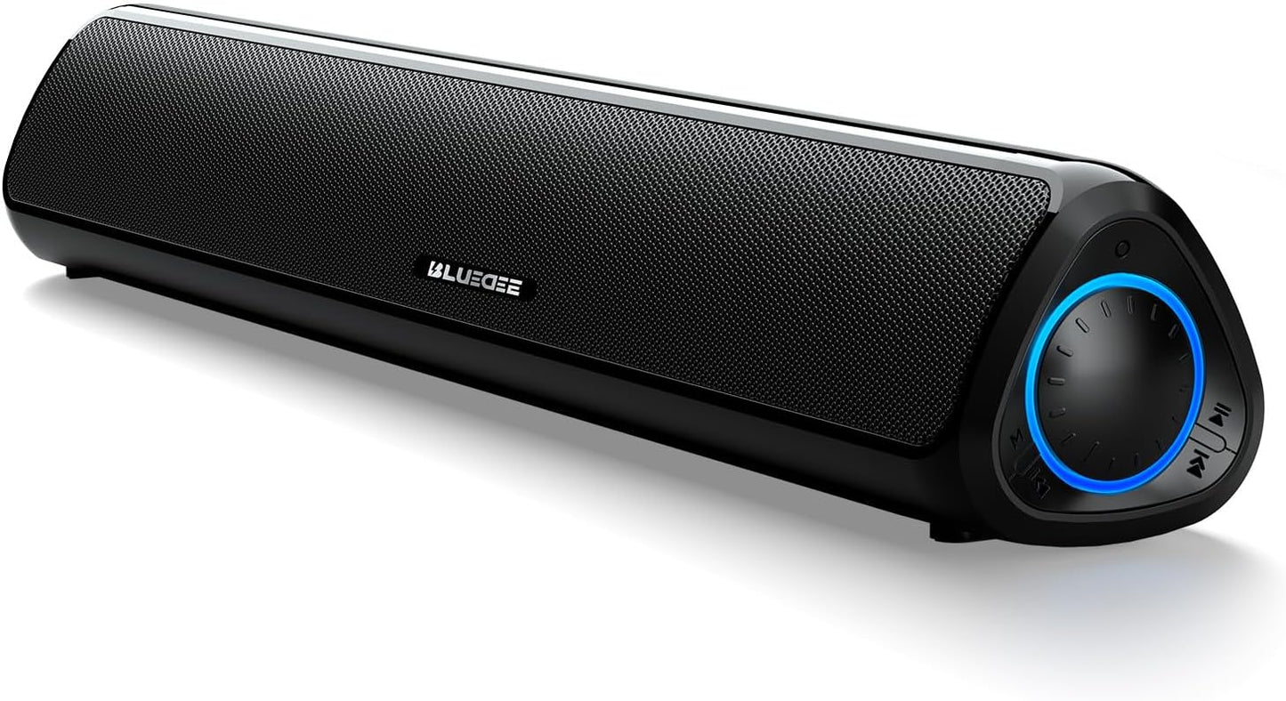 BLUEDEE Computer Speakers for Desktop – 20W HiFi Stereo PC Soundbar with Bluetooth 5.3, AUX-In, Deep Bass, Portable Rechargeable Gaming Speakers - PuriLite
