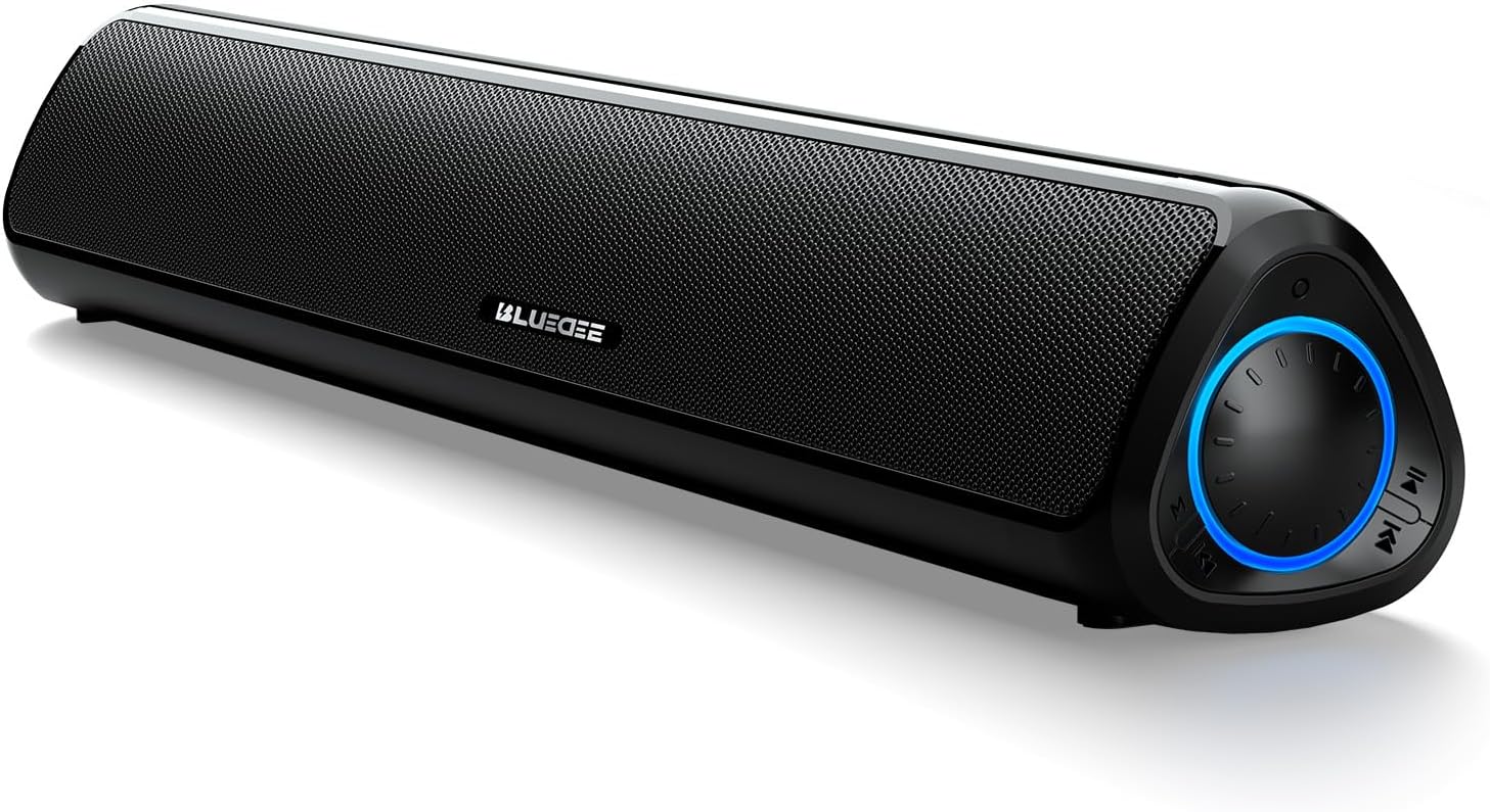 BLUEDEE Computer Speakers for Desktop – 20W HiFi Stereo PC Soundbar with Bluetooth 5.3, AUX-In, Deep Bass, Portable Rechargeable Gaming Speakers - PuriLite