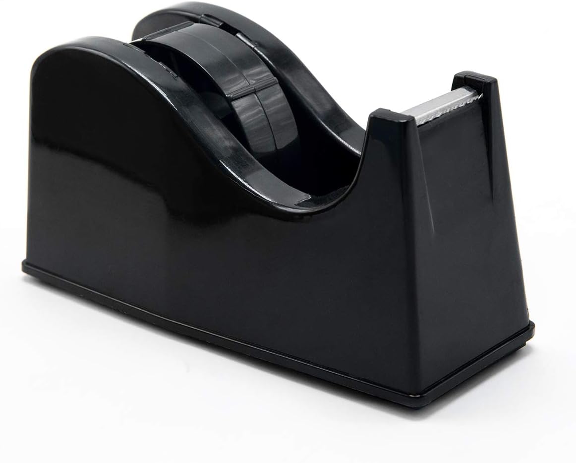 Desktop Tape Dispenser with Weighted Non-Slip Base Fits 1 Inch and 3 Inch Core Adhesive Rolls Black - PuriLite