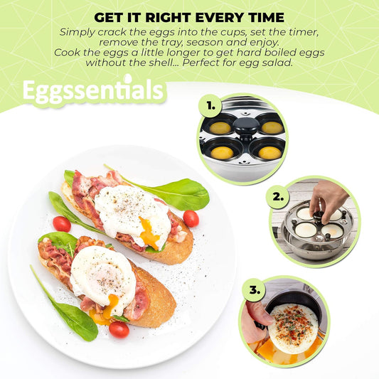 Egg Poacher - Eggssentials Poached Egg Maker, Stainless Steel Egg Poaching Pan, Poached Eggs Cooker Food Grade Safe PFOA Free with Spatula - PuriLite